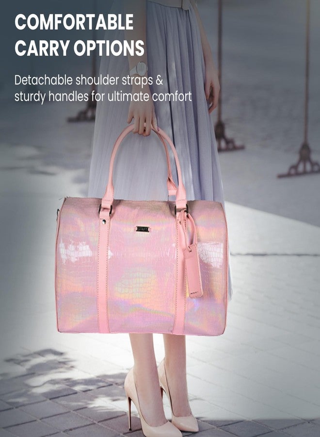 تبختر حقيبة سفر من الجلد الصناعي باللون الوردي الفاتح من ستروت - حقيبة سفر أنيقة وخفيفة الوزن للنساء، حقيبة سفر فاخرة للسفر والنادي الرياضي - Image 5